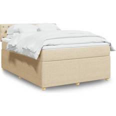 160 cm Kontinentalsenge på tilbud vidaXL Med Madras 160x200 cm Stof Cremefarvet Kontinentalseng