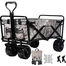 Napfox Collapsible Heavy Duty Beach Wagon Cart Outdoor Folding Utility Camping Garden Beach Cart with Universal Wheels Adjustable Handle Shopping (Snow Camouflage)