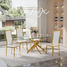 Glass - Gold Dining Sets Ivy Bronx Rectangle Tempered Glass Dining Set