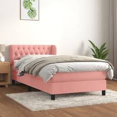 Säng 100x200 vidaXL Ramsäng Med Madrass Rosa 100x200 cm Sammet Kontinentalsäng