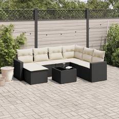 Tuin- en Buitenmeubilair vidaXL 7-Tlg Garten-Sofagarnitur Mit Kissen Schwarz Poly Rattan Lounge-Set