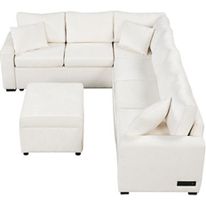 Latitude Run Cream Sectional Pull-Out 112.2" Sofa