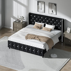 House of Hampton Velvet Bed Frame King with Diamond Tufted Headboard