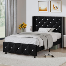 House of Hampton Velvet Bed Frame Twin with Diamond Tufted Headboard