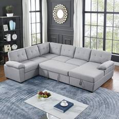 Latitude Run Aine Light Gray Sofa 118" 4pcs 5 Seater