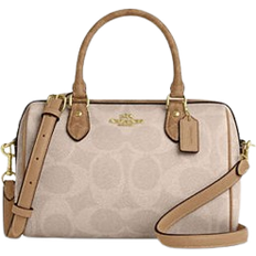 Coach Rowan Satchel Bag In Blocked Signature Canvas - Gold/Sand/Tan