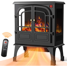 Symple Stuff 24" Electric Fireplace Heater Stove Freestanding, 3D Realistic Flame, Glass in Black 23.58" H X 20" W X 13.58" D Wayfair (23.58" H X 20" W X 13.58" D)