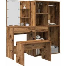 Brown Dressing Tables vidaXL Set with LED Old Wood Dressing Table
