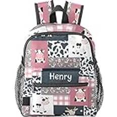 Grandkli Cow Print Plaid Personalized Backpack - Kindergarten