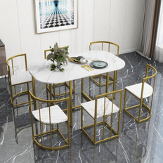 Gold - Marble Dining Sets Latitude Run Sleek Stylish 7-Piece Dining Set 7pcs