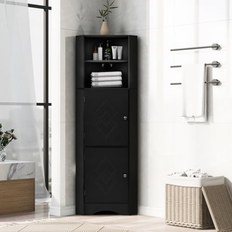 Latitude Run Tall Bathroom Corner Cabinet Black