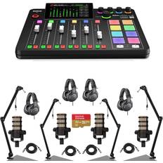 RØDE Caster Pro II Integrated Audio Production Studio Console Bundle with 4x PodMic Microphone, 4x ATH-M20x Professional Headphones, 4x H&A Broadcast Arm, 4x XLR Cables, 32BG microSD Card