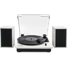 Victrola Montauk Vinyl Record Player, White Wood Finish, 3-Speed Belt Driven Turntable with Stereo Bluetooth Speaker Pair, RCA Output and 3.5mm Headphone Jack, Removable Dust Cover