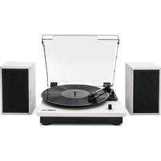 Audio Systems Victrola Victrola Montauk Vinyl Record Player, White Wood Finish, 3-Speed Belt Driven Turntable with Stereo Bluetooth Speaker Pair, RCA Output and 3.5mm Headphone Jack, Removable Dust Cover