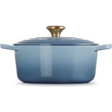 Le Creuset Dishwasher Safe Gryder Le Creuset Chambray Signature Cast Iron Round med låg 24cm