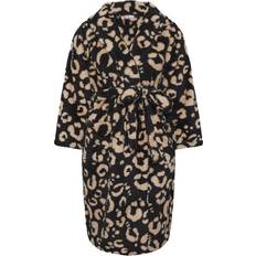 Pockets Robes Yours Curve Leopard Print Shawl Collar Dressing Gown - Black