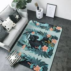 Zccfswm Panther Floral Area Rug 80 x 58 in Black