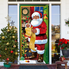 Black Decorations Sunukerr Christmas Door Cover Black Santa Claus Decoration