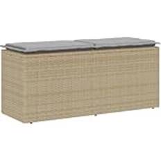 Synthetisch Riet Tuinbanken vidaXL Tuinbank Met Kussen 110 x 40 x 44 cm Poly Rattan Beige