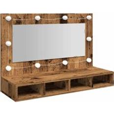 vidaXL Spegelskåp med LED Gammalt Trä 90 x 31,5 x 62 cm