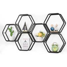 Furniture Hexagon Floating Shelves Black Metal Wall Shelf