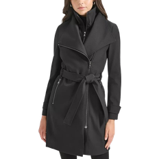 Detachable Hood Outerwear Calvin Klein Women's Belted Wrap Coat - Black