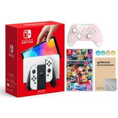 Game Consoles Nintendo Hyper-Tech (Record S/N) 2021 New Switch OLED Model White Joy Con 64GB Console Improved HD Screen & LAN-Port Dock Bundle with Mario Kart 8 Deluxe And Mytrix Wireless Switch Pro Controller and Accessories