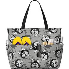 Gray Beach Bags LMYWMZZ Large Beach Bag With Zipper Pool - Husky Gray