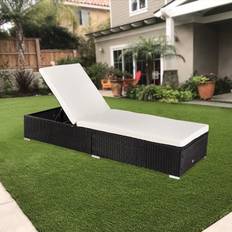 Ktaxon Outdoor Modern Wicker Chaise Lounge Chair Black