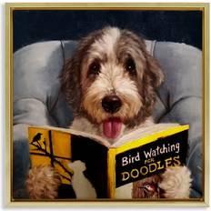 Dog With Bird Watching Book Canvas 25 x 25 Framed Art