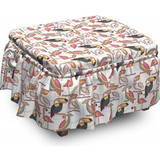 Textiles Designs Direct Creative Group Minimalist Exotic Parrots Ottoman Slipcover 16.0 H x 38.0 W x 0.1 D Loose Covers Gray, Green, Blue, Pink, Red, Orange, Yellow, White, Brown