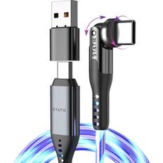 Mobile Phone Cleaning Statik PowerPivot GloBright Pro Right Angle Charging Cable, Light Up Swivel Charging Cable, 60W LED USB C Fast Charging Cable, Glowing Phone Charger Cord, 6FT/2M