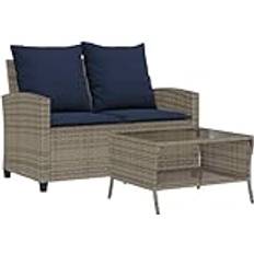 vidaXL 2-Personers Med Hynder Og Bord Polyrattan Grå Sofa
