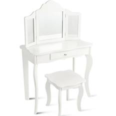 Costway Kids Dressing Vanity Set with Detachable Tri-Folding Mirror & Stool