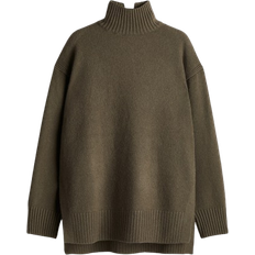 H&M Oversized Polo Neck Jumper - Dark Khaki Green