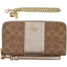 Coach Boxed Long Zip Around Wallet In Signature Canvas - Gold/Tan/Light Champagne