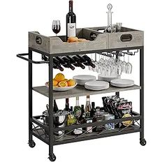 MDF - Wood Trolley Tables Gaomon Tier Bar Cart Retro Grey Trolley Table 35x18.1"