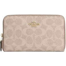 Coach Medium Id Zip Wallet In Signature Canvas - Gold/Sand/Chalk