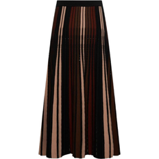 Tribeca Pleated Striped Midi Skirt - Knitsun Pleats Camel