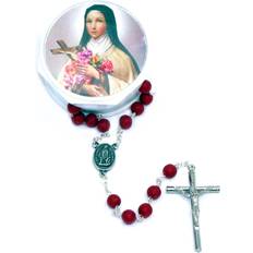 Pink Figurines Rose Scented Carved Wood Prayer Bead 19 Inch Figurine