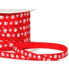 White Gift Wrap Ribbons Wraps Single Faced Satin Paw Print Ribbon 1/4" Red