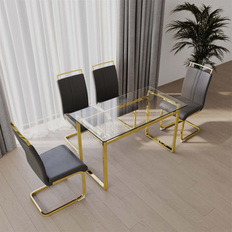 Glass - Gold Dining Sets Everly Quinn Table 4 pcs Dining Set