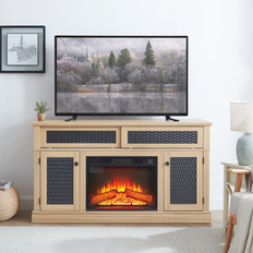 Red Barrel Studio Embossed Pattern TV Stand 65 in Light Oak Bench