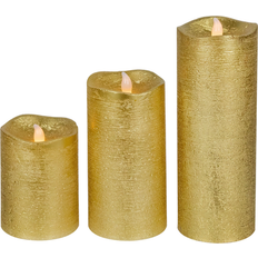 Gold Candles & Accessories Northlight Brushed Golden Christmas Pillar Candles Set of 3 3.0 In L X 3.0 In W X 8.0 In H LED Candle