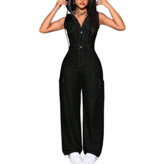 Damen - Lockere Passform Jumpsuits & Overalls Shein ICON Women's Button Front Sleeveless Pockets Casual Denim Jumpsuit