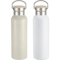 Bambus Drikkedunke Home ESPRIT Hvid Beige Bambus Stål Vandflaske 500 ml Set of 2 Drikkedunk 0.5L