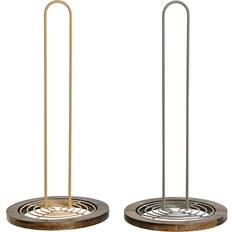 Metall Hushållspappershållare Home ESPRIT Beige Grå Mörkbrun Metall Gummiträ 15 x 15 x 31 cm Hushållspappershållare