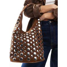 Stradivarius Studded Shoulder Bag - Pale Camel