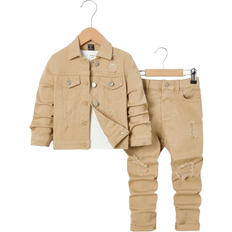 Shein Young Boy 2pcs/Set Casual Loose Long Sleeve Denim Jacket And Jeans Set
