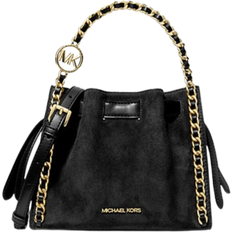 Suede Bags Michael Kors Mina Small Suede Logo Chain Crossbody Bag - Black